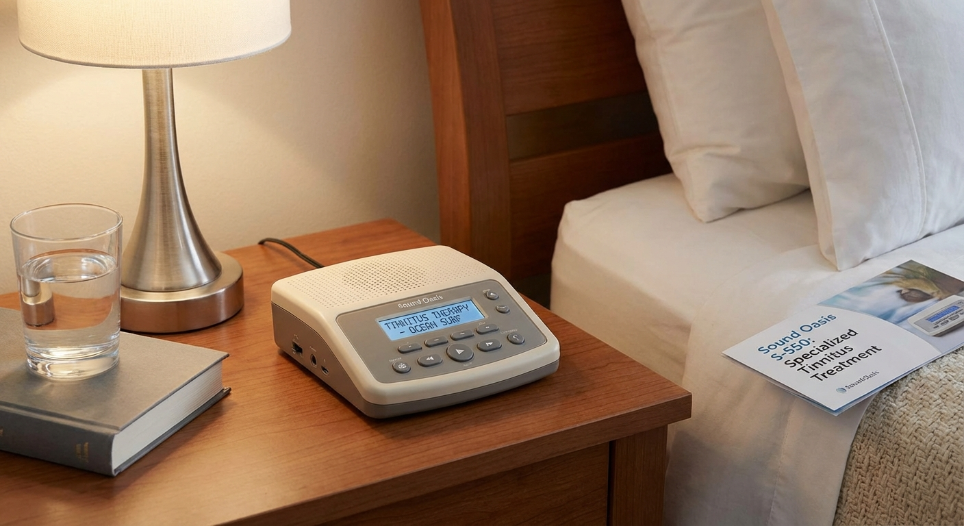 Sound Oasis S-550 tinnitus sound therapy system designed by audiologists specifically for tinnitus treatment