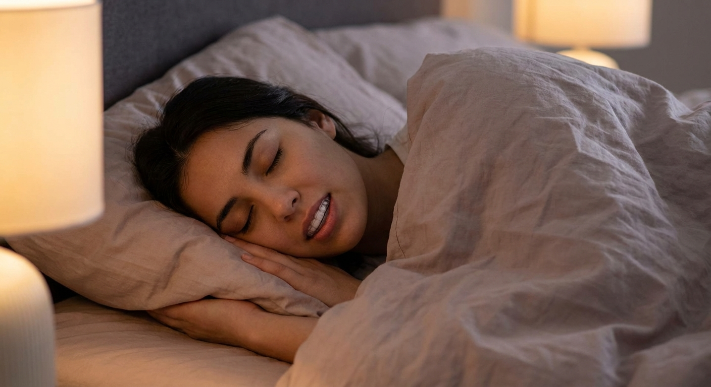 [person sleeping peacefully with night guard]