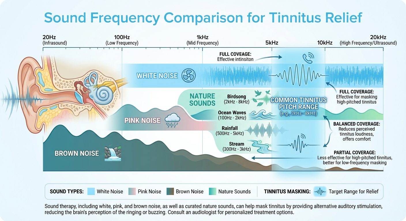 Medical infographic: An educational infographic comparing white noise, pink noise, and natu